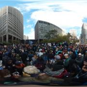 360-degree panorama of crowd attending rally outside of the Ministry of Advanced Education and Skills Development, Toronto, Ontario