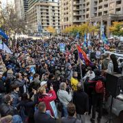 Crowd of attendees at rally outside of the Ministry of Advanced Education and Skills Development, Toronto, Ontario